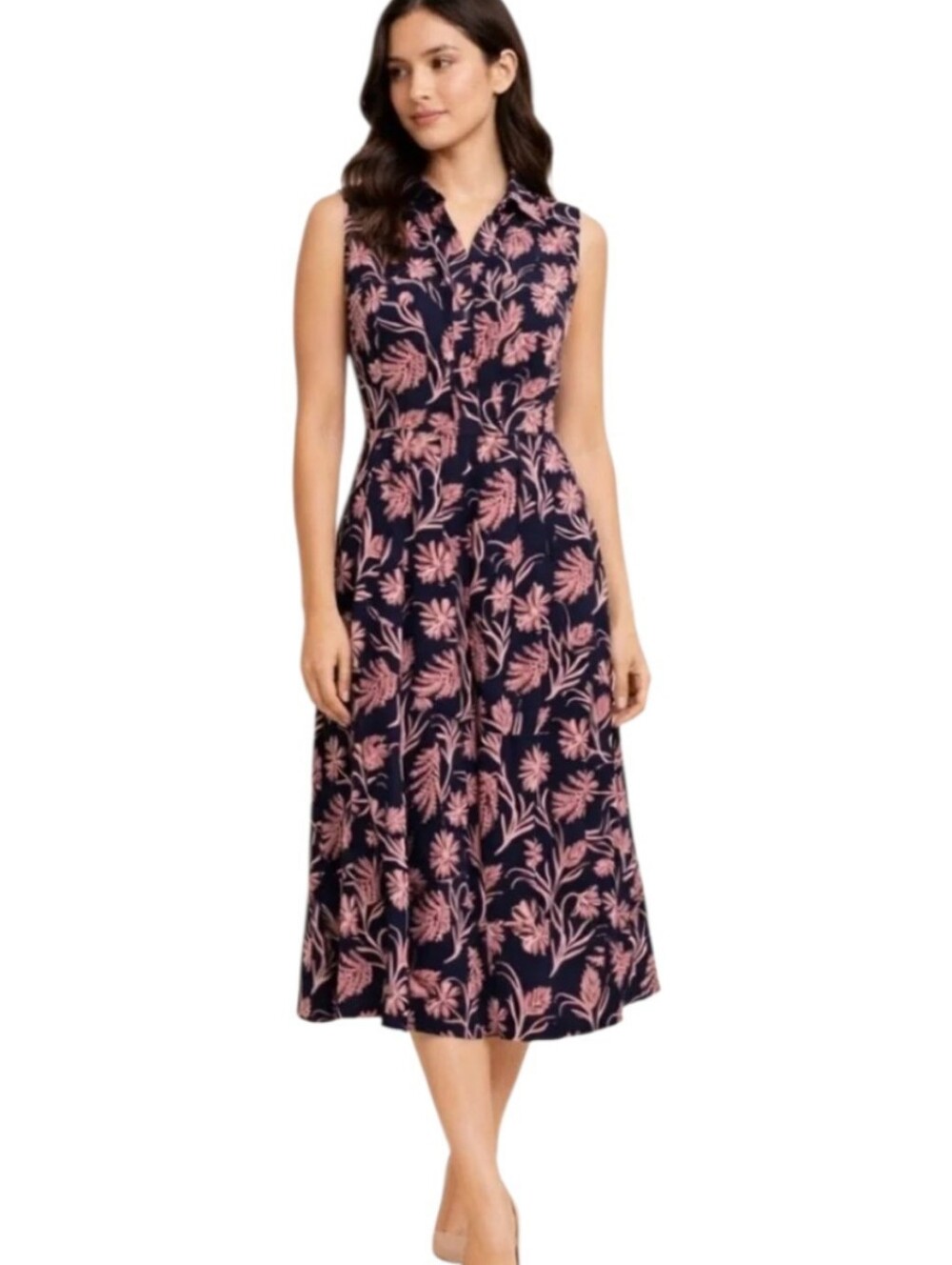 Banana Republic Floral Print Sleeveless Midi Shirt Dress Size 12